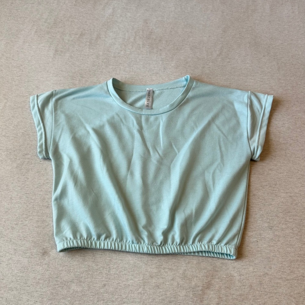 Kimberly C Womens Mint‎ Green Short Sleeve Cropped Sweatshirt Top Size M